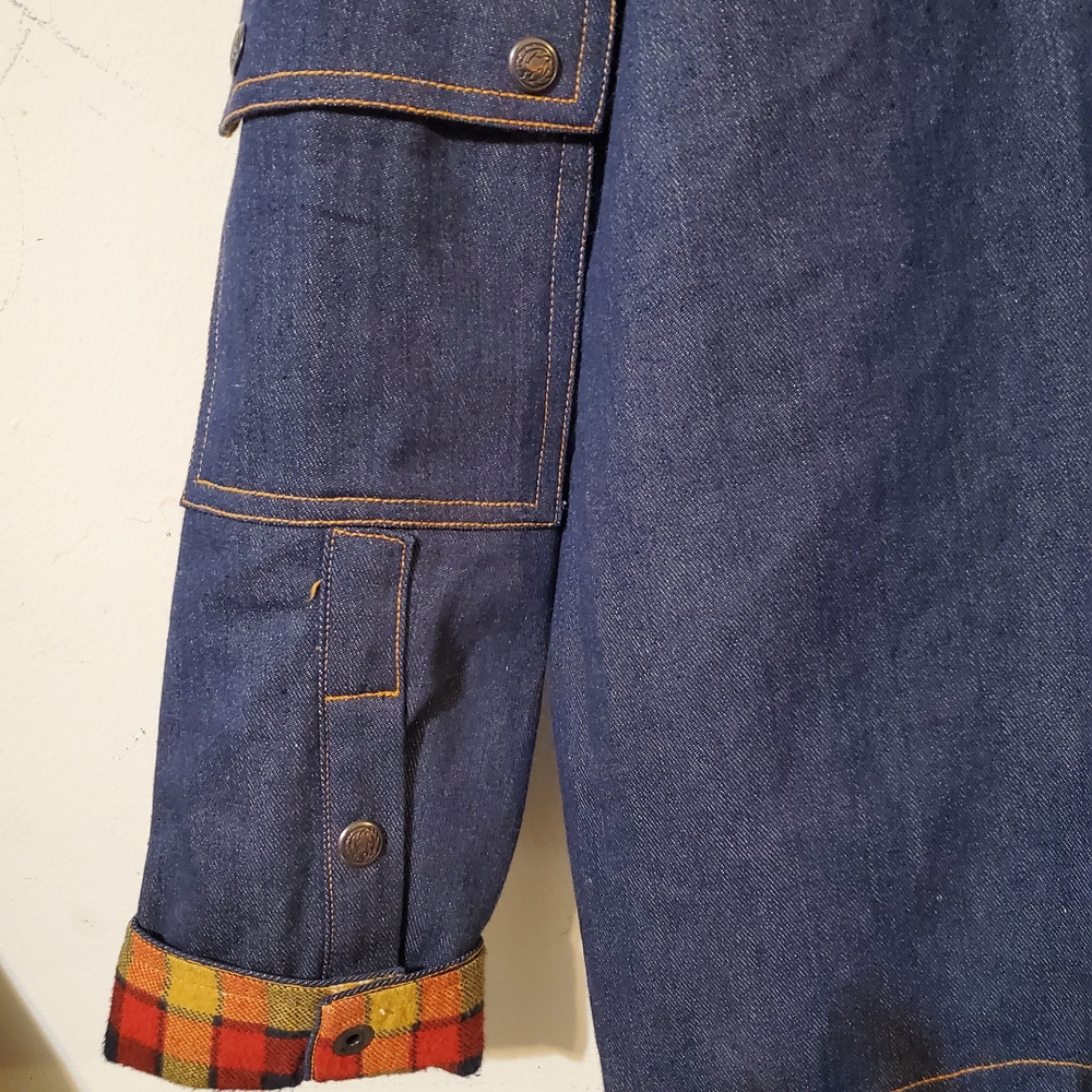 Retro Denim Chore Coat Flannel Collar Workwear Jacket Medium - Picture 6 of 6